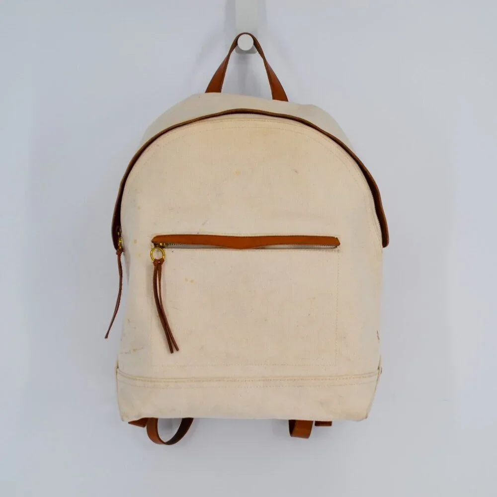 Madewell The Charleston Backpack in Beige Vintage Canvas Italian Leather Trim